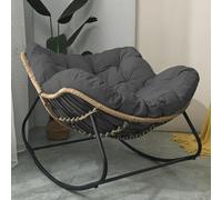 Oversized Dark Grey Outdoor Patio Rocking Chair with Padded Cushion - Durable Rattan Wicker Lounge Egg on Sturdy Metal Frame - Large Capacity for Indoor/Outdoor Relaxation