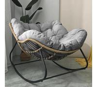Oversized Dark Grey Outdoor Patio Rocking Chair with Padded Cushion - Durable Rattan Wicker Lounge Egg on Sturdy Metal Frame - Large Capacity for Indoor/Outdoor Relaxation