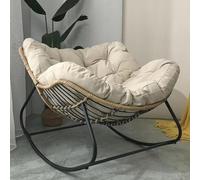 Oversized Dark Grey Outdoor Patio Rocking Chair with Padded Cushion - Durable Rattan Wicker Lounge Egg on Sturdy Metal Frame - Large Capacity for Indoor/Outdoor Relaxation