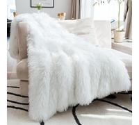 Oversized Decorative Fluffy Faux Fur Throw Blanket Twin Size 60" x 71",Soft Large Luxury Lightweight Furry Blanket,Accent Cozy Shaggy Plush Thick Warm Fuzzy Blankets for Winter Bed Sofa,White