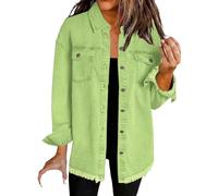 Oversized Denim Jackets For Women Uk, Frayed Hem Shacket Long Sleeve Boyfriend Jean Jackets With Pockets Button Down Denim Jean Jacket Washed Shirt Womens Front Shirts 2025 Y61K Trendy