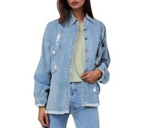 Oversized Denim Jackets For Women,Women'S Solid Color Distressed Washed Fringe Denim Jacket