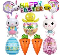 Oversized Easter Balloons 10 Pcs Easter Foil Helium Balloons for Kids, Easter Party Decorations Easter Bunny Rabbit Chick Easter Eggs Helium Balloons