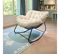 Oversized Egg Chair for Patio Comfortable Outdoor Rattan Rocking Chair with Cushions Perfect for Bedroom Living Room Porch Garden 115cm Off White