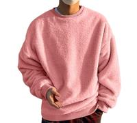 Oversized Fleece Sweatshirt For Men Pullover Thermal Sweater Crew Neck Jumper Winter Warm Casual Wear Soft Touch Loungewear Soft And Comfy Pullover Sweatshirt Without Hood Casual Tops S-5Xl Pink