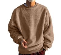 Oversized Fleece Sweatshirt For Men Pullover Thermal Sweater Crew Neck Jumper Winter Warm Casual Wear Soft Touch Loungewear Soft And Comfy Pullover Sweatshirt Without Hood Casual Tops S-5Xl Khaki