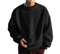 Oversized Fleece Sweatshirt For Men Pullover Thermal Sweater Crew Neck Jumper Winter Warm Casual Wear Soft Touch Loungewear Soft And Comfy Pullover Sweatshirt Without Hood Casual Tops S-5Xl Black