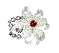 Oversized Floral Statement Hand Rings Retro White Tone Wedding Party Open Flowers Rings Jewelry For Women Retro Resin Flower Finger