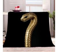 Oversized Gold Snake Head Cane Fleece Blanket for Master Bed Settee, 200x220 cm Black Flannel Throw Blanket, Warm Breathable Large Bedding Cover for Living Room and Sofa Decor Use.