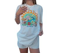 Oversized Graphic Shirt for Teens Girl Y2K Ocean Floral Short Sleeve Baggy Tee Shirts Vintage Aesthetic Coastal Tops (Colorful, S)