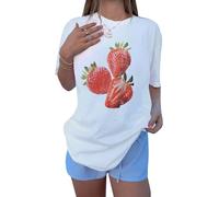 Oversized Graphic Shirt for Teens Girl Y2K Ocean Floral Short Sleeve Baggy Tee Shirts Vintage Aesthetic Coastal Tops (Red, M)