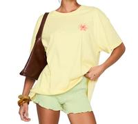 Oversized Graphic Shirt for Teens Girl Y2K Ocean Floral Short Sleeve Baggy Tee Shirts Vintage Aesthetic Coastal Tops (Light Yellow, L)