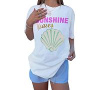 Oversized Graphic Shirt for Teens Girl Y2K Ocean Floral Short Sleeve Baggy Tee Shirts Vintage Aesthetic Coastal Tops (Mixed Color, S)
