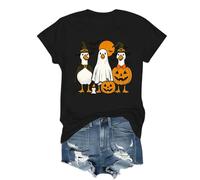 Oversized Graphic Tshirts for Women Doodles Crew Neck Spooky Season Shirt Casual Short Sleeve Top Colorful Playful Quirky Outfit Clothes Halloween Street Travel (Black, XXXL)