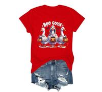 Oversized Graphic Tshirts for Women Doodles Crew Neck Spooky Season Shirt Short Sleeve Top Family Party Celebration Basic Blouse Halloween Friend Gatherings Tops (Red, XXXL)