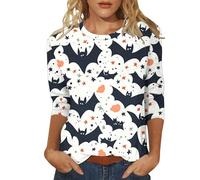 Oversized Graphic Tshirts for Women Funny Pumpkin Printed Spooky Season Shirts 3/4 Length Sleeve Top Scary Festival Celebration Blouse Halloween Thanksgiving Gift Tops (Green, M)