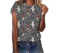 Oversized Graphic Tshirts for Women Pumpkin Print Crewneck Costume Short Sleeve Top Comfort Festival Thanksgiving Blouse Halloween Fashion Gift Top (Grey, S)
