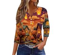 Oversized Graphic Tshirts for Women Spooky Season Funny Printed Shirts 3/4 Length Sleeve Spooky Fashion Tee Happy Festival Family Party Celebration Halloween Thanksgiving Gift Tops (Orange, XXL)