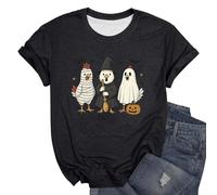 Oversized Graphic Tshirts for Women Spooky Season Funny Printed Shirts Short Sleeve Spooky Tee Comfort Festival Thanksgiving Blouse Halloween Fashion Gift Top (Black, XXL)