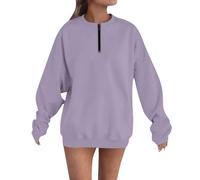 Oversized Half Zip Sweatshirt Women, Womens Jumpers 1/4 Zip Plain Pullover Autumn Long Sleeve Tops Solid Color Sweaters Loose Fleece Lined Shirts Comfy Blouse Ladies Sweatshirts without Hood Purple