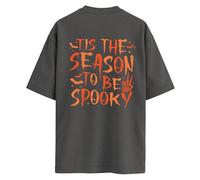 Oversized Halloween Tshirt Front & Back Print Tis The Season to be Spooky Halloween Top T-Shirt Horror Halloween Skeleton Outfit Acid Wash Tee - S Pepper