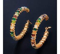 Oversized Handmade Yellow Multi Color Crystal Beads Luxury Big Round Circle Hoop Earrings For Women