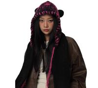 Oversized Hat with Ear Winter Outfit Skiing Knit Hooded Cartoon Photo Props Outdoor Head Wrap for Halloween Knit Hats for Men Women Kids Winter Bulk Hat with Ears Rose Red