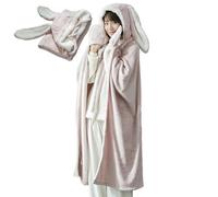 Oversized Hooded Sweatshirt - Rabbit Ear Blanket Cape Washable Breathable Hooded Cape with Rabbit Ears | Extra Long Wearable Blanket with Warm Sweatshirt, Pinkcolor 130*120 cm, riferimento alla