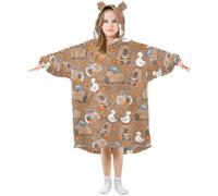 Oversized Hoodie Blanket for Kids Adult Girls Boys, Fleece Blanket with Head Sleeves Capybara Duck Carrot Warm Plush Wearable Hoodie Pyjamas Onesie Sweatshirt with Roomy Pocket, Large