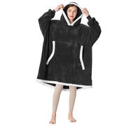 Oversized Hoodie Blanket, Warm Gifts for Women Men, Fluffy Sherpa Lining Wearable Hooded Sweatshirt Blanket, Giant Hoodies Sweater with Front Pocket for Adults Couple Friends, Black