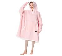 Oversized Hoodie Blanket, Warm Gifts for Women Men, Fluffy Sherpa Lining Wearable Hooded Sweatshirt Blanket, Giant Hoodies Sweater with Front Pocket for Adults Couple Friends, Pink