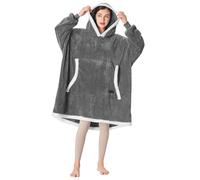 Oversized Hoodie Blanket, Warm Gifts for Women Men, Fluffy Sherpa Lining Wearable Hooded Sweatshirt Blanket, Giant Hoodies Sweater with Front Pocket for Adults Couple Friends, Grey