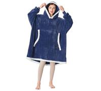 Oversized Hoodie Blanket, Warm Gifts for Women Men, Fluffy Sherpa Lining Wearable Hooded Sweatshirt Blanket, Giant Hoodies Sweater with Front Pocket for Adults Couple Friends, Navy