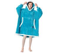 Oversized Hoodie Blanket, Warm Gifts for Women Men, Fluffy Sherpa Lining Wearable Hooded Sweatshirt Blanket, Giant Hoodies Sweater with Front Pocket for Adults Couple Friends, Blue
