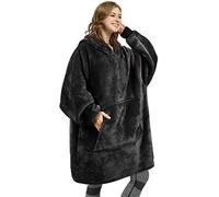 Oversized Hoodie Blanket, Warm Gifts for Women Men, Fluffy Sherpa Wearable Hooded Sweatshirt Blanket, Giant Hoodies Sweater with Front Pocket for Adults Friends, Black