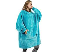 Oversized Hoodie Blanket, Warm Gifts for Women Men, Fluffy Sherpa Wearable Hooded Sweatshirt Blanket, Giant Hoodies Sweater with Front Pocket for Adults Friends, Aque