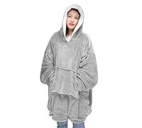 Oversized Hoodie Blanket, Wearable Blanket sweatshirt, Ultra Soft Sherpa Fleece Comfy Snuggle Hoodie, Gaint Fluffy Jumper, One Size Fits All Women Adults Men COLOUR: SILVER