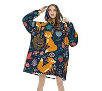 Oversized Hoodie Blanket Wearable Throw, Warm Loungewear for Adults, Perfect for Sofa, Camping and Winter Nights, Fox Pattern