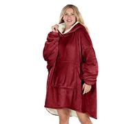 Oversized Hoodie Blanket Women Ultra Plush Fleece with Soft Sherpa Reversible Warm Cosy Comfy Wearable Hooded Giant Sweatshirt Throw for Girls Adults Men Boys Kids Big Pocket (Burgundy Red)