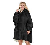 Oversized Hoodie Blanket Women Ultra Plush Fleece with Soft Sherpa Reversible Warm Cosy Comfy Wearable Hooded Giant Sweatshirt Throw for Girls Adults Men Boys Kids Big Pocket (Black)
