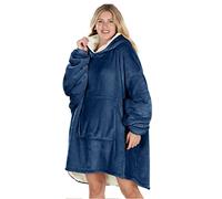 Oversized Hoodie Blanket Women Ultra Plush Fleece with Soft Sherpa Reversible Warm Cosy Comfy Wearable Hooded Giant Sweatshirt Throw for Girls Adults Men Boys Kids Big Pocket (Navy Blue)