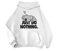 Oversized Hoodie for Women Uk Crewneck Pullover Long Sleeve Gym Tops Plain Solid Just Do Nothing letter Print Ladies Sweatshirts with Pockets Oversized Pullover Oversized Hoodie (White, M)