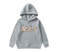 Oversized Hoodie Girl With Pockets Christmas Duck Print Hooded Sweatshirt Long Sleeves Pullover Jumper Xmas Novelty Kids Girls Pullover Tops Fall Winter Festive Happy Outerwear Grey