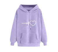Oversized Hoodie Women Autumn Winter Hooded Sweatshirts Fleece Lined Long Sleeve Tops Hearts Printed Hoodies with Drawstring Casual Hoody Comfortable Pullover Loose Fit Outwear