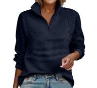Oversized Hoodie Women, Women's High Neck Half Zip Ribbed Jumper Long Sleeve Casual Pullover UK Navy 3XL