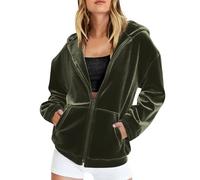 Oversized Hoodie Women Zip Up Jacket with Pockets, Ladies Velvet Jackets Fleece Hoodies Baggy Sweatshirts, Drawstring Hoodies Long Sleeve Cardigans Tunic Tops, Casual Work Streetwear
