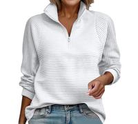 Oversized Hoodie, Women's High Neck Half Zip Ribbed Jumper Long Sleeve Casual Pullover UK White XXL
