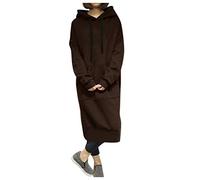 Oversized Hoodie Womens : Long Sweatshirts For Women Outerwear With Front Pocket Long Dress Hooded Oversized Long Sleeves Sweatshirt Dress Fashion Trendy Hoodie Plain Colour Activewear Coffee