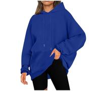Oversized Hoodie Women's Sweatshirt with Hood Pullover Casual Hoodie Long Plain Hoodie Casual Sweat Jacket Loose Hoodie with Pockets Sports Sweater Hoodie Women's Oversize, 02 Blue, L