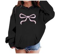Oversized Hoodies For Girl Cute Bow Printed Hoodies Sweatshirts Pockets Long Sleeve Hoody Pullover Tops Classic School Kids Hooded Sweatshirt Leisure Time Outing Hoodie Pullovers Black